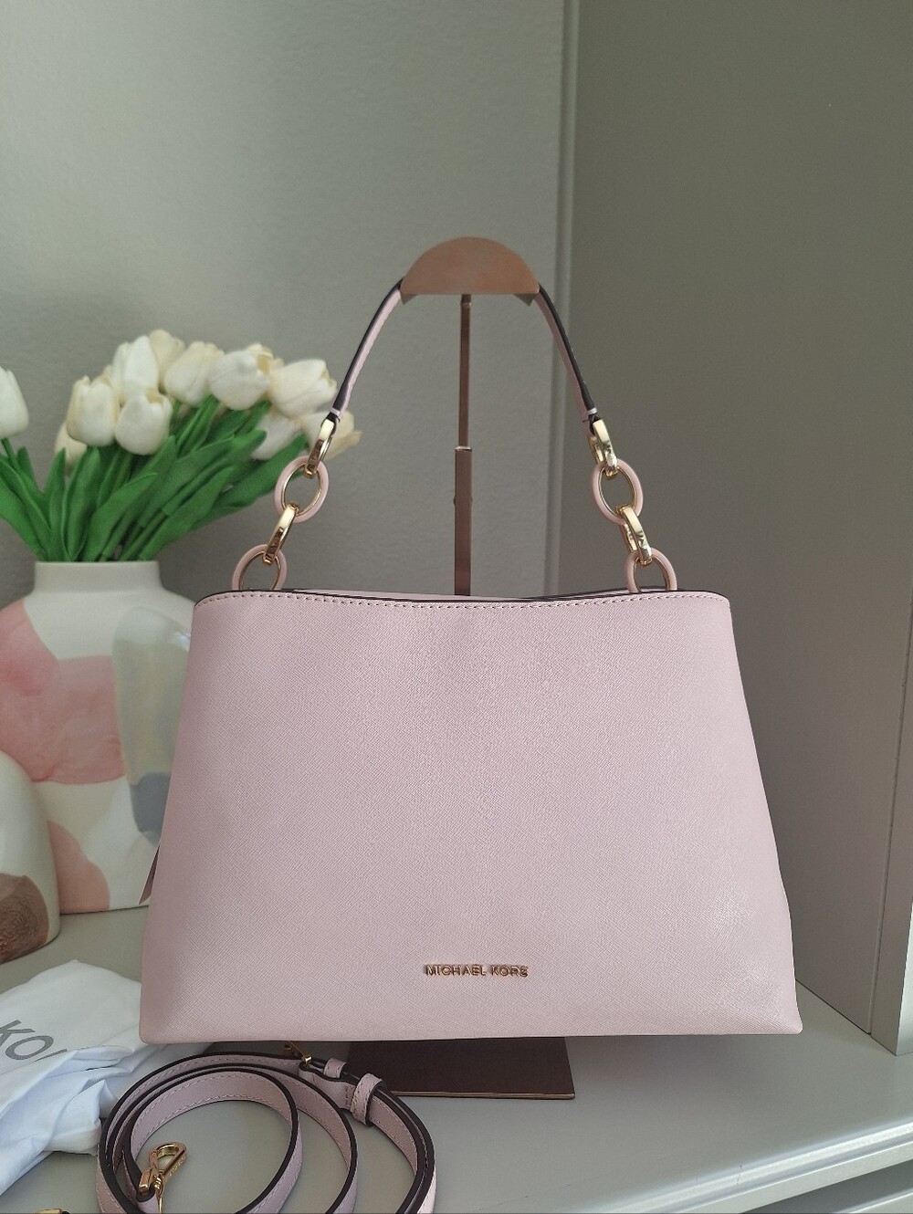 NWT Michael Kors Portia Saffiano Leather Crossbody Shoulder Bag Blossom Pink